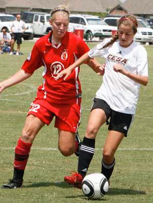 elite girls youth club soccer players in a youth club soccer tournament