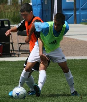 Boys club soccer players compete.