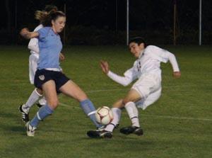 Elite club soccer players compete.