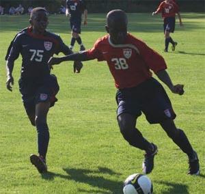 Elite boys club soccer players compete.