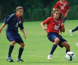 Elite boy's club soccer players compete.