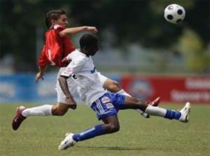 Boys club soccer players compete in a club soccer tournament.